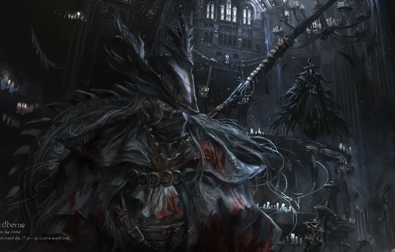 Фото обои ночь, маска, охотник, персонажи, bloodborne