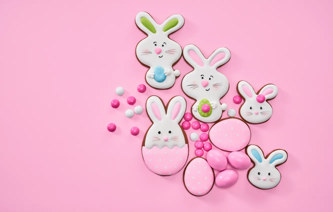 Фото обои фон, розовый, печенье, Пасха, фигурки, Serhii Bobyk