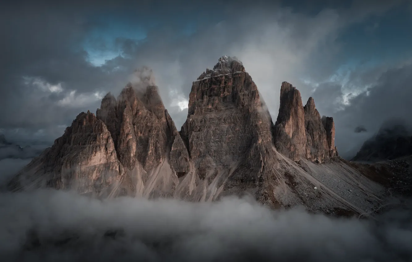 Фото обои облака, пейзаж, горы, природа, туман, скалы