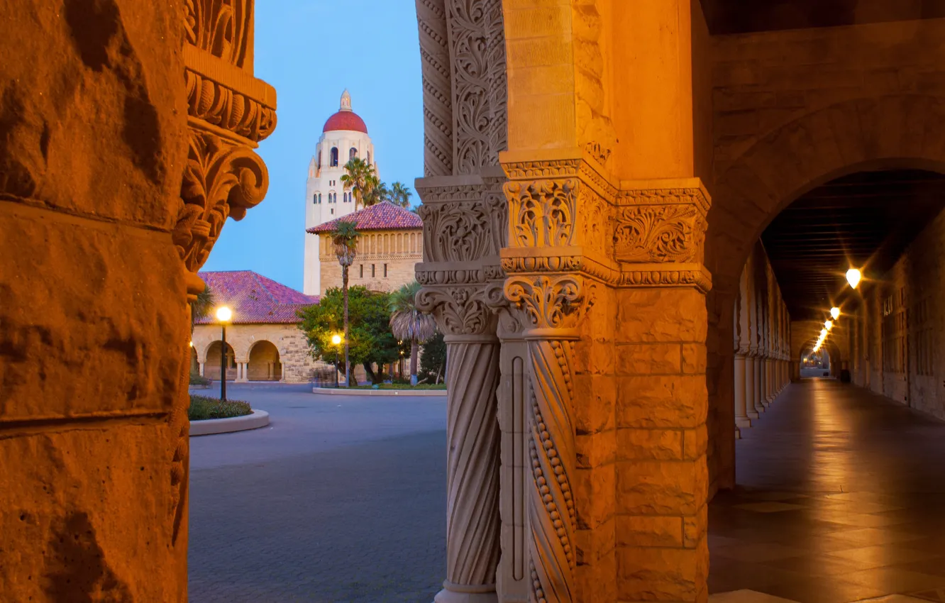 Фото обои Калифорния, арка, California, Stanford, корридор, Stanford University, Станфорд, Стэнфордский университет