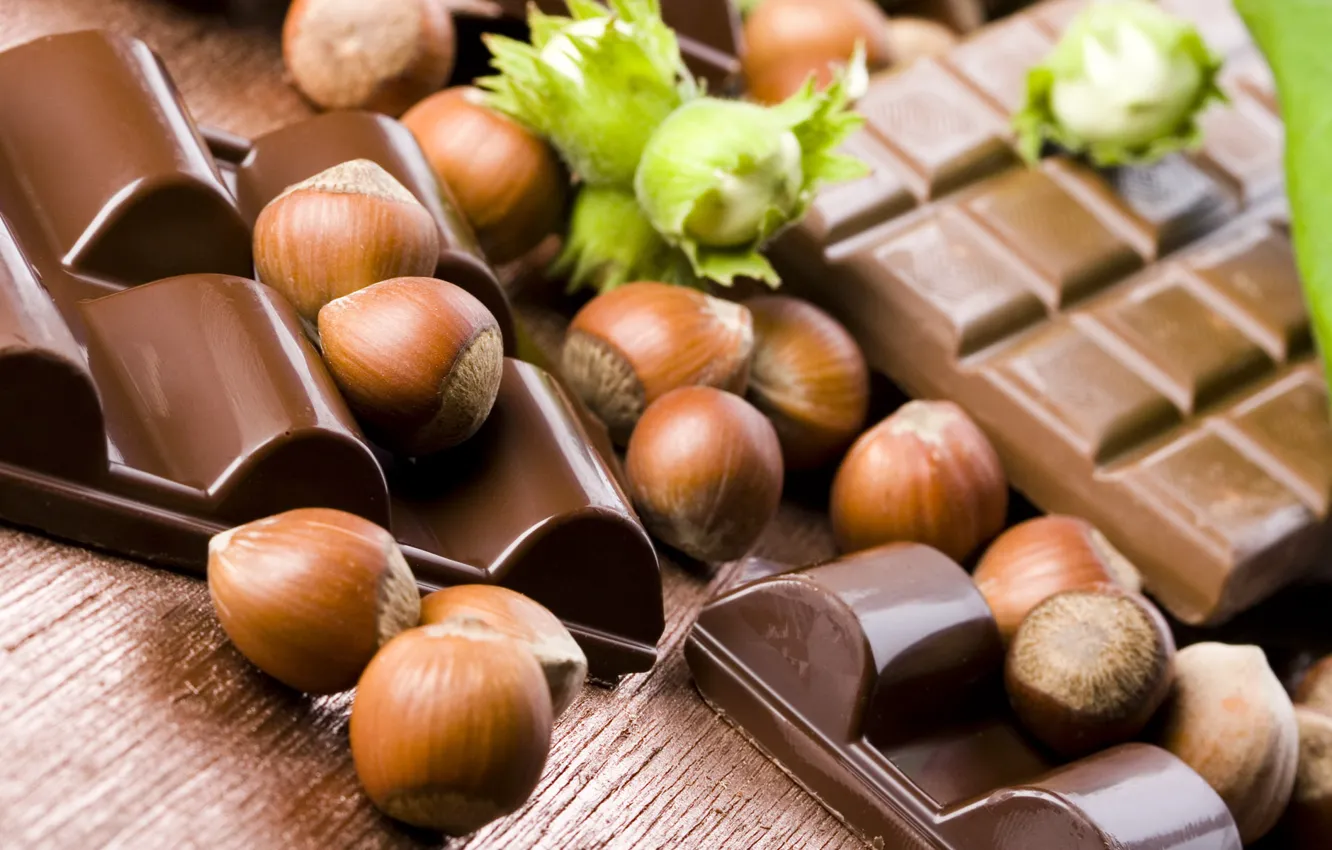 Фото обои шоколад, орехи, скорлупа, плитки, фундук