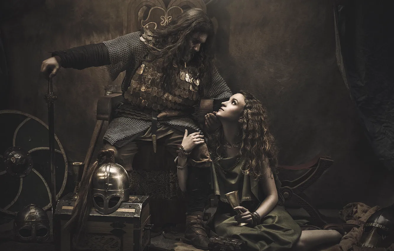 Фото обои девушка, воин, викинг