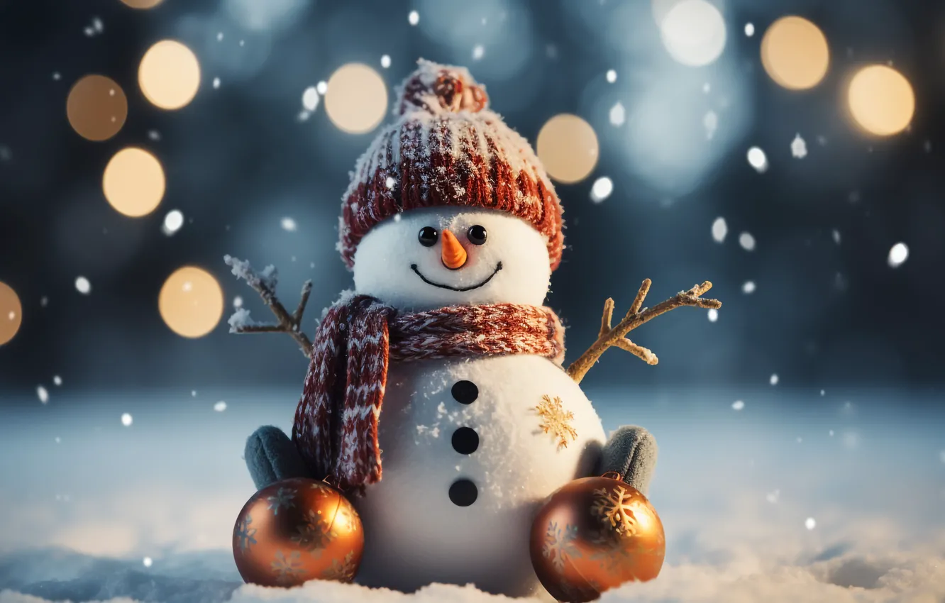 Фото обои зима, снег, новый год, Рождество, снеговик, Christmas, night, winter