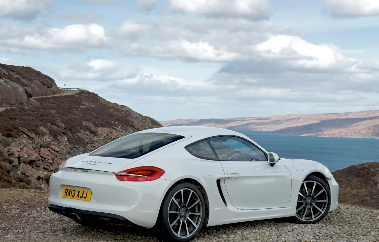 Фото обои машина, белый, небо, Porsche, Cayman, порше