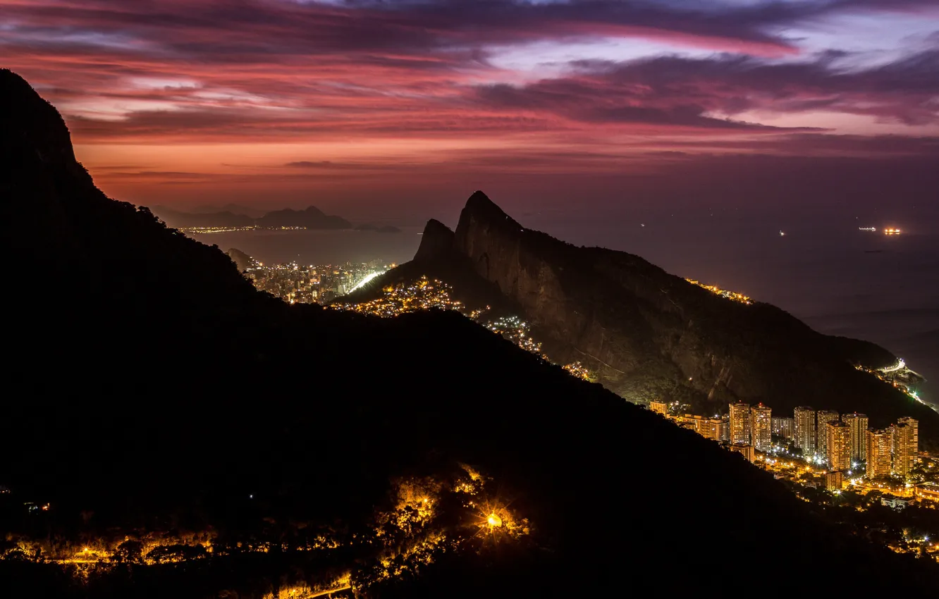 Фото обои ночь, город, огни, Rio de Janeiro