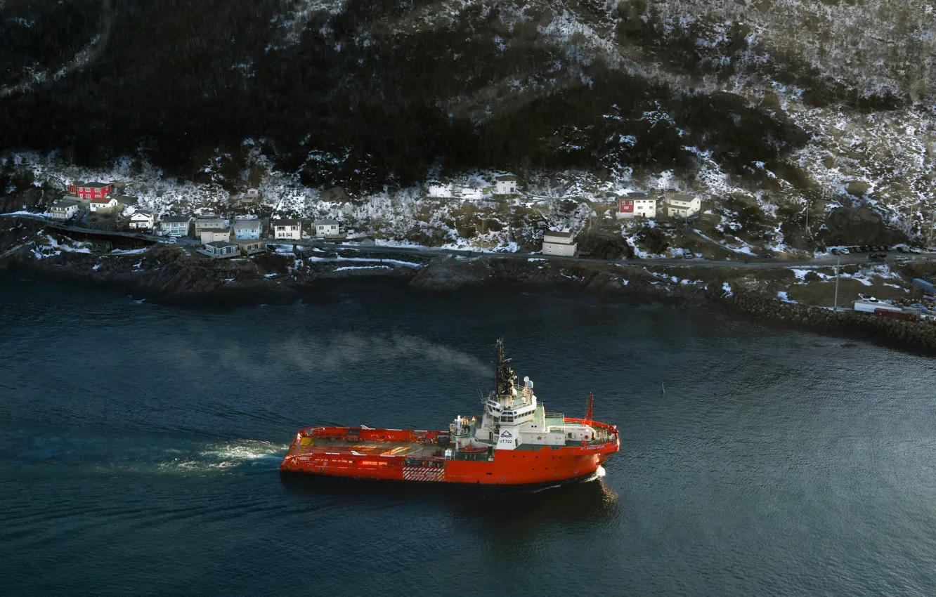 Фото обои побережье, буксир, Канада, Canada, судно, гавань, Newfoundland and Labrador, Ньюфаундленд и Лабрадор