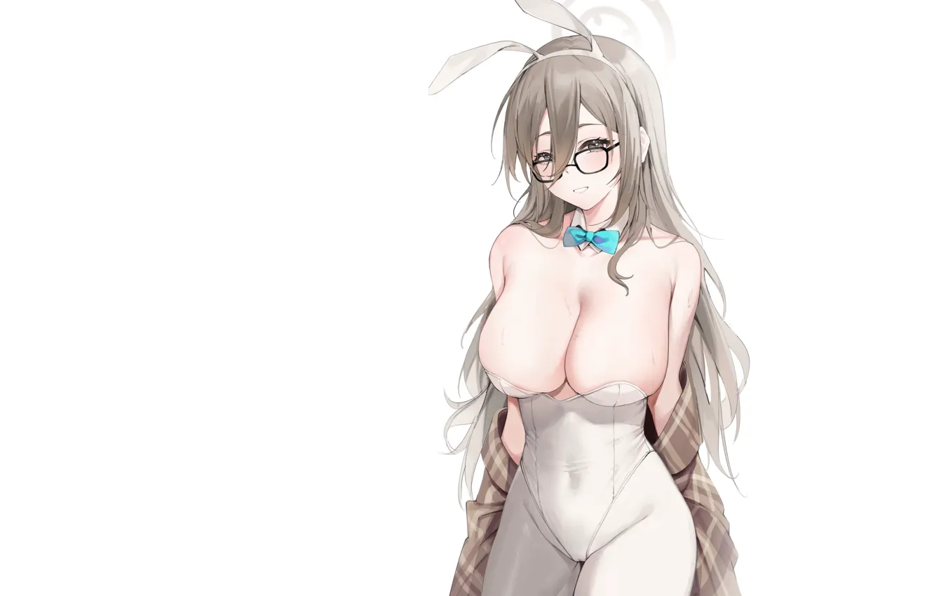 Фото обои girl, white, sexy, boobs, anime, pretty, glasses, babe