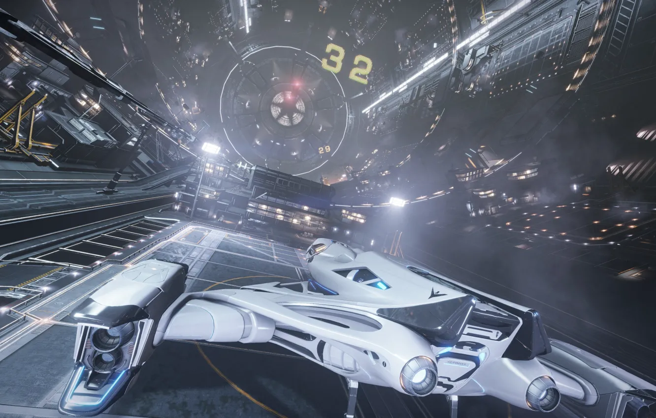 Фото обои космический корабль, голограмма, Elite: Dangerous, Космическая Станция