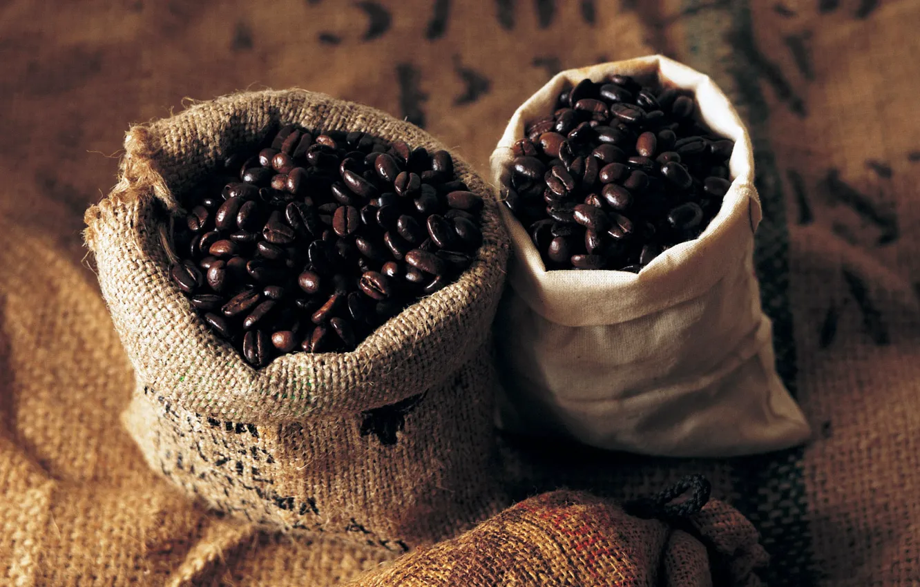 Фото обои зерна, Кофе, 1920x1200, beans, coffee, мешочки, bags