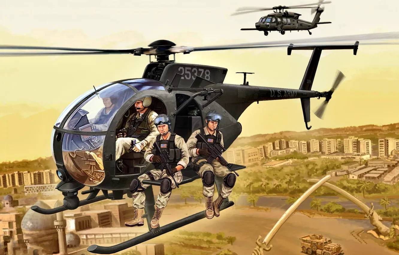 Фото обои Вертолет, USA, UH-60 Black Hawk, US Army, MH-6M, Special Forces, Little Bird