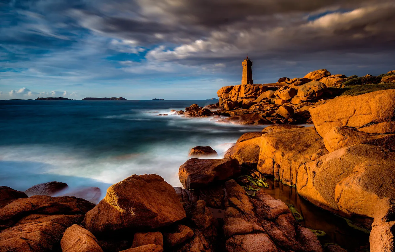 Фото обои Pink, France, lighthouse, Brittany, granite