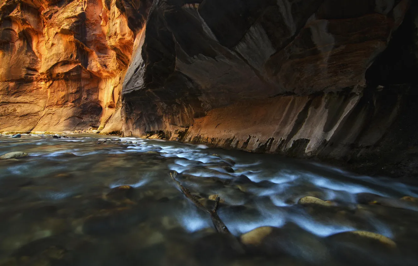 Фото обои река, скалы, каньон, пещера