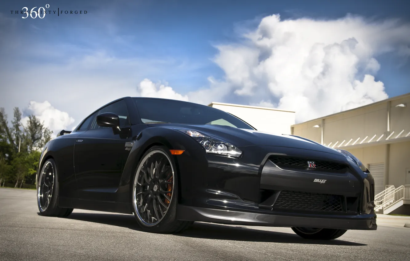 Фото обои чёрный, Nissan, GT-R, black, ниссан, передняя часть, 360 three sixty forged