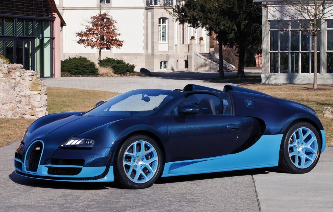 Фото обои кабриолет, синий цвет, Bugatti Veyron 16.4 Grand Sport Vitesse