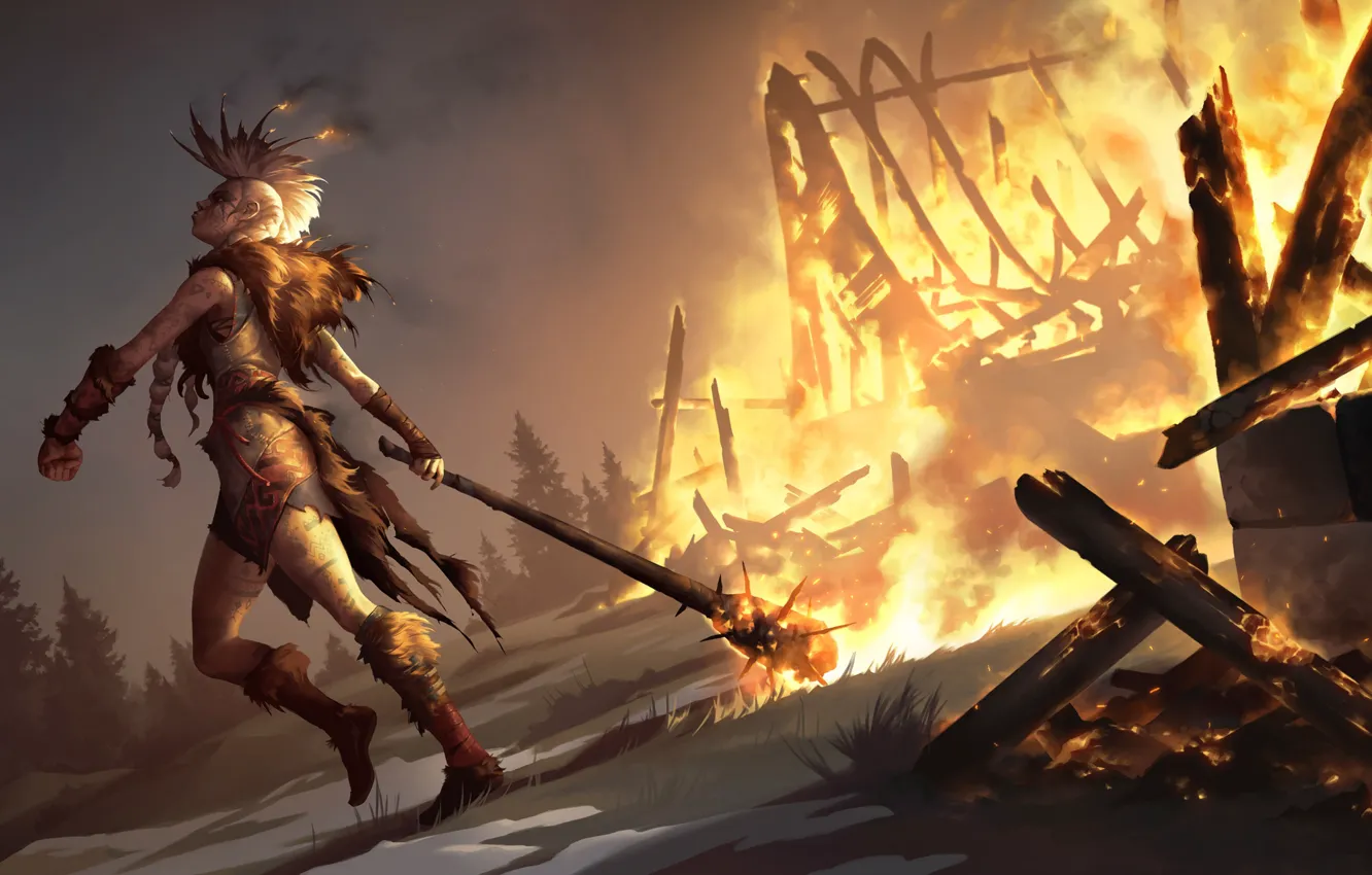Фото обои девушка, огни, пожар, Legends of Runeterra