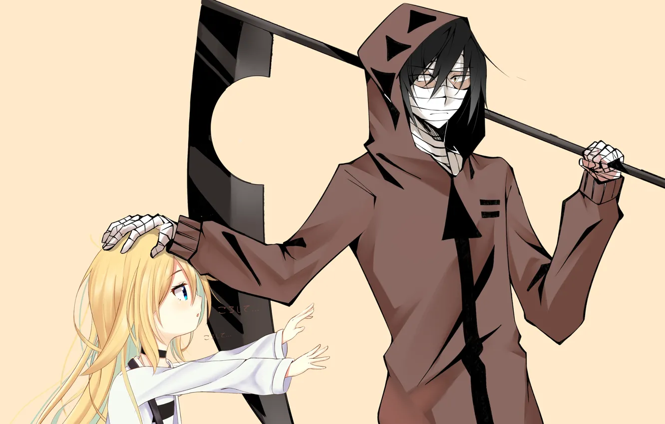 Фото обои оружие, арт, девочка, коса, парень, двое, Ангел кровопролития, Satsuriku no Tenshi