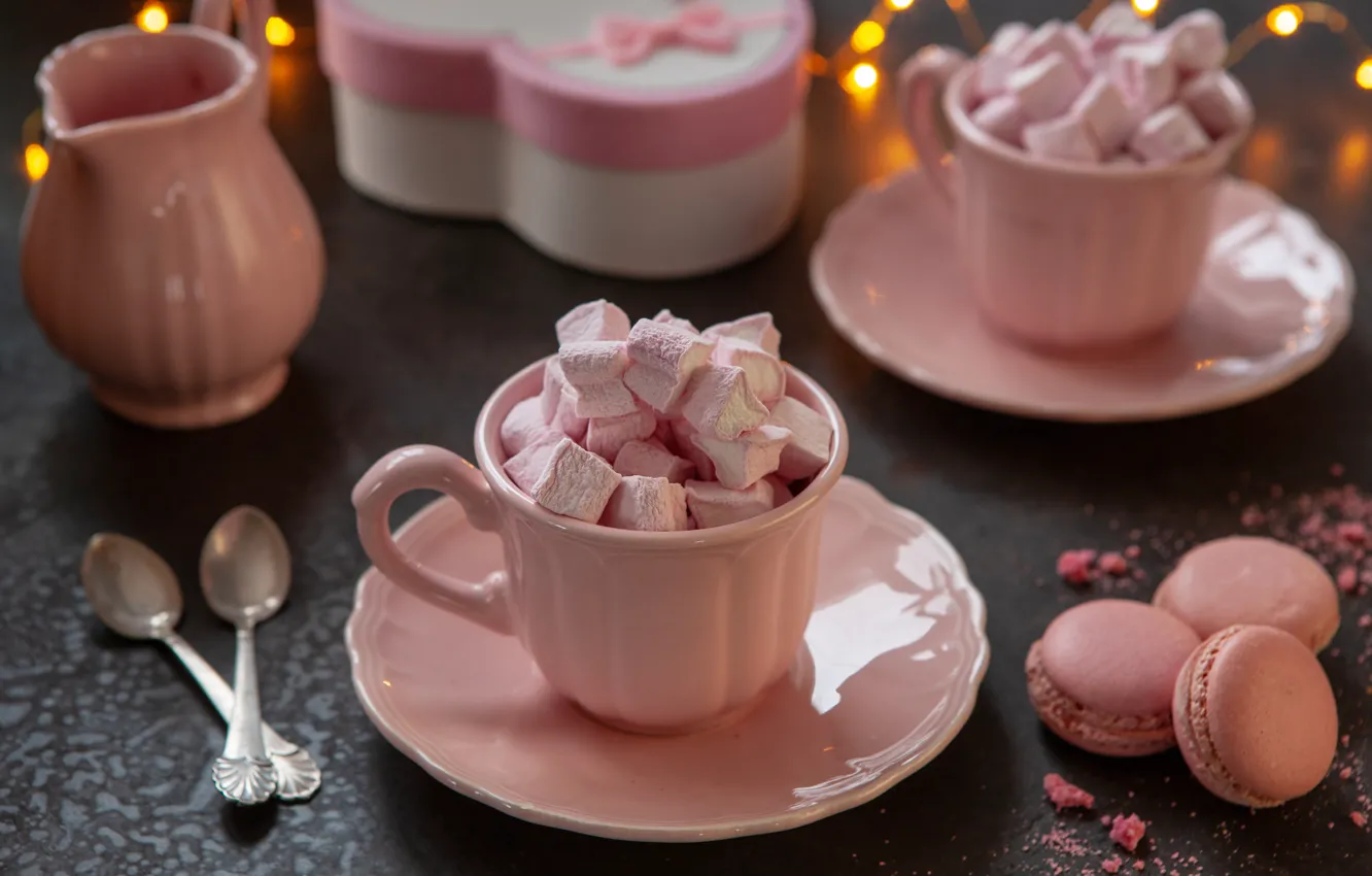 Фото обои коробка, печенье, чашка, зефир, macaron, Ellygri