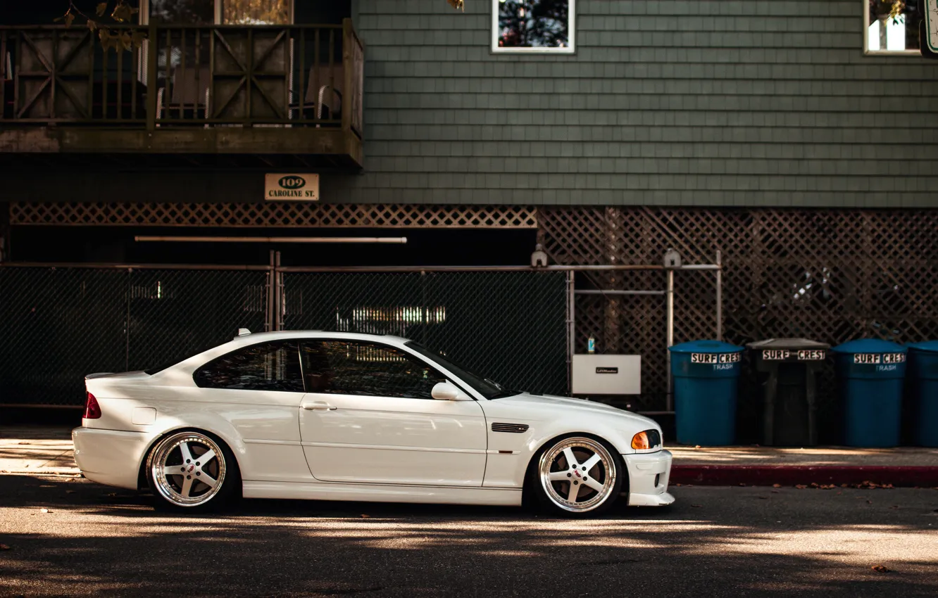 Фото обои BMW, white, E46, stance
