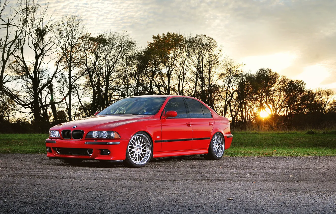 Фото обои Red, Sunset, Evening, E39, M5