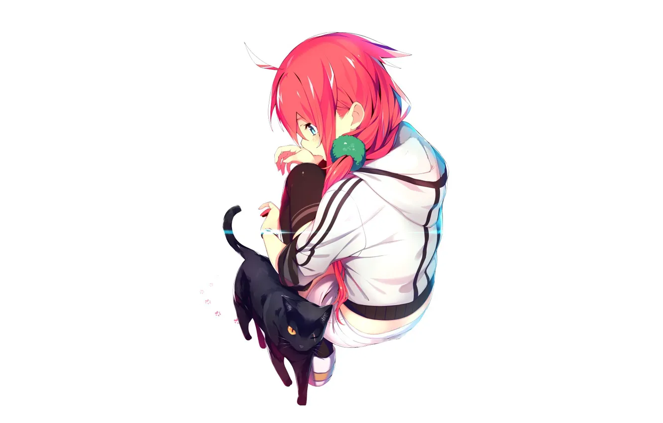 Фото обои кот, девочка, красные волосы