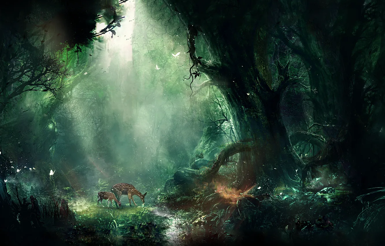 Фото обои лес, олененок, art, Forest, bambi