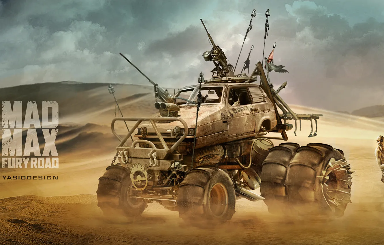 Фото обои песок, car, авто, пустыня, нагнетатель, auto, Mad Max, Fury Road
