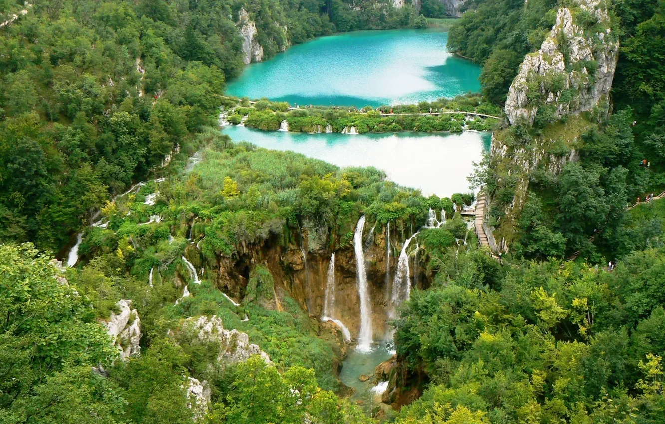 Фото обои пейзаж, озеро, водопад, хорватия