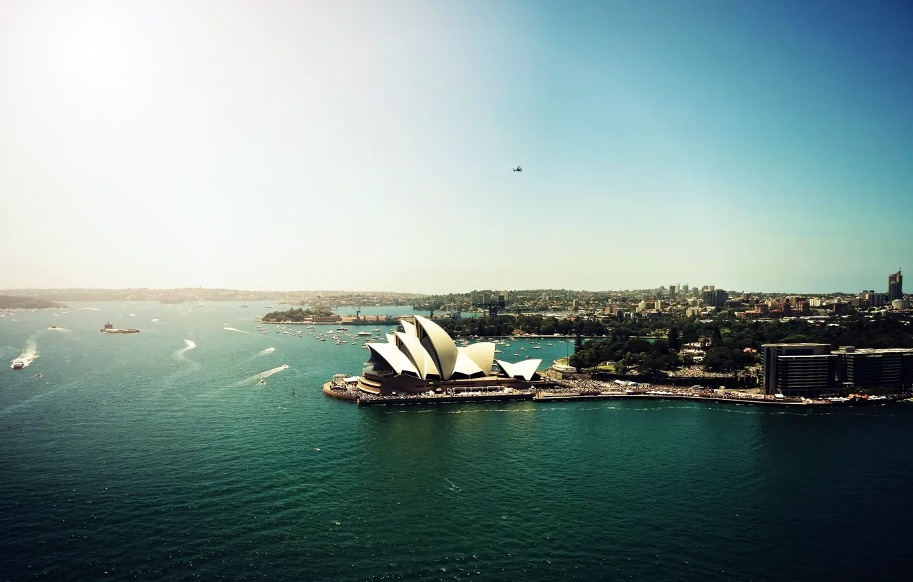 Фото обои landscape, water, view, Australia, boats, Sydney, building, Sydney Opera House