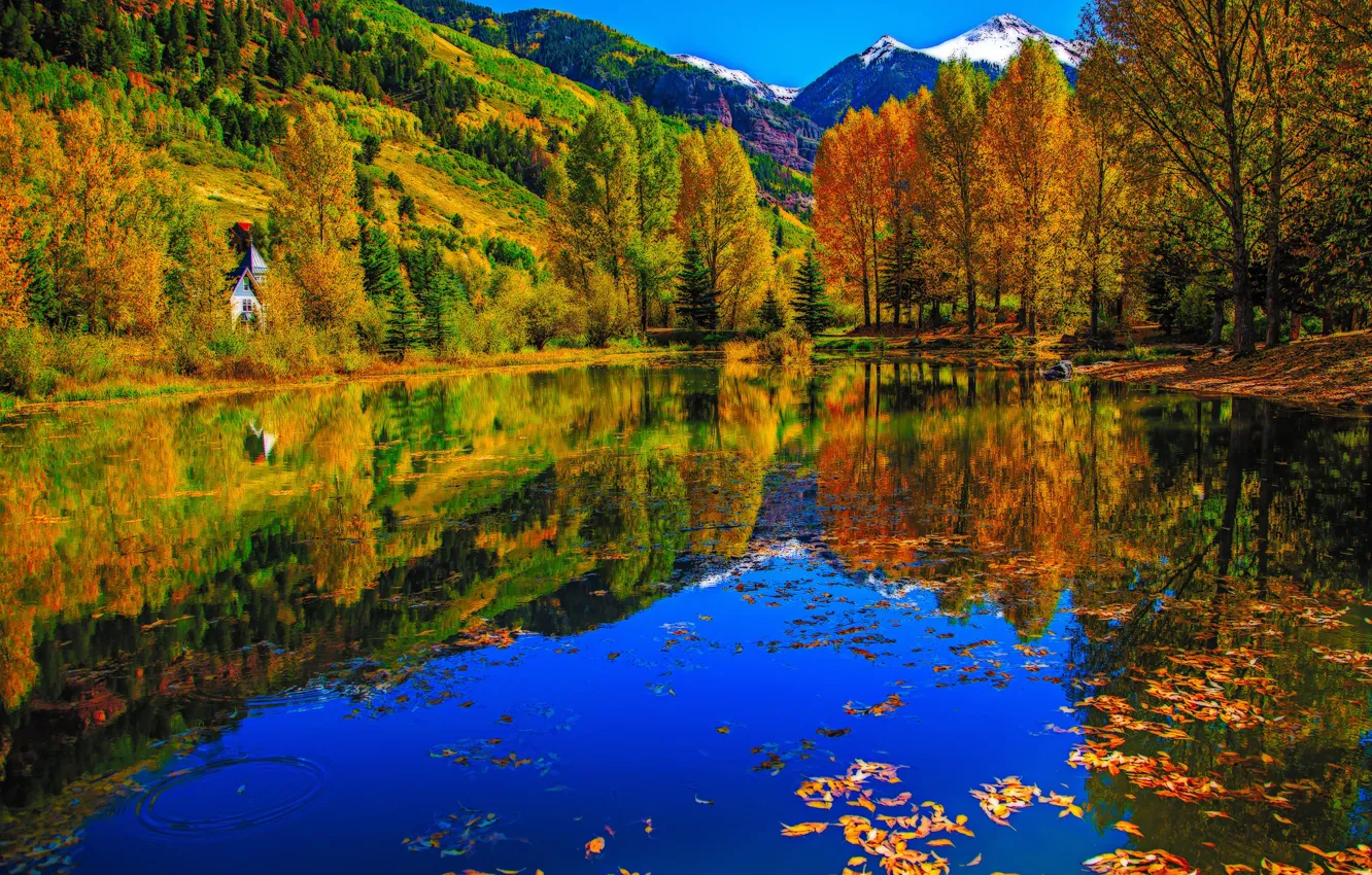 Фото обои осень, деревья, горы, озеро, Колорадо, США, Теллерайд