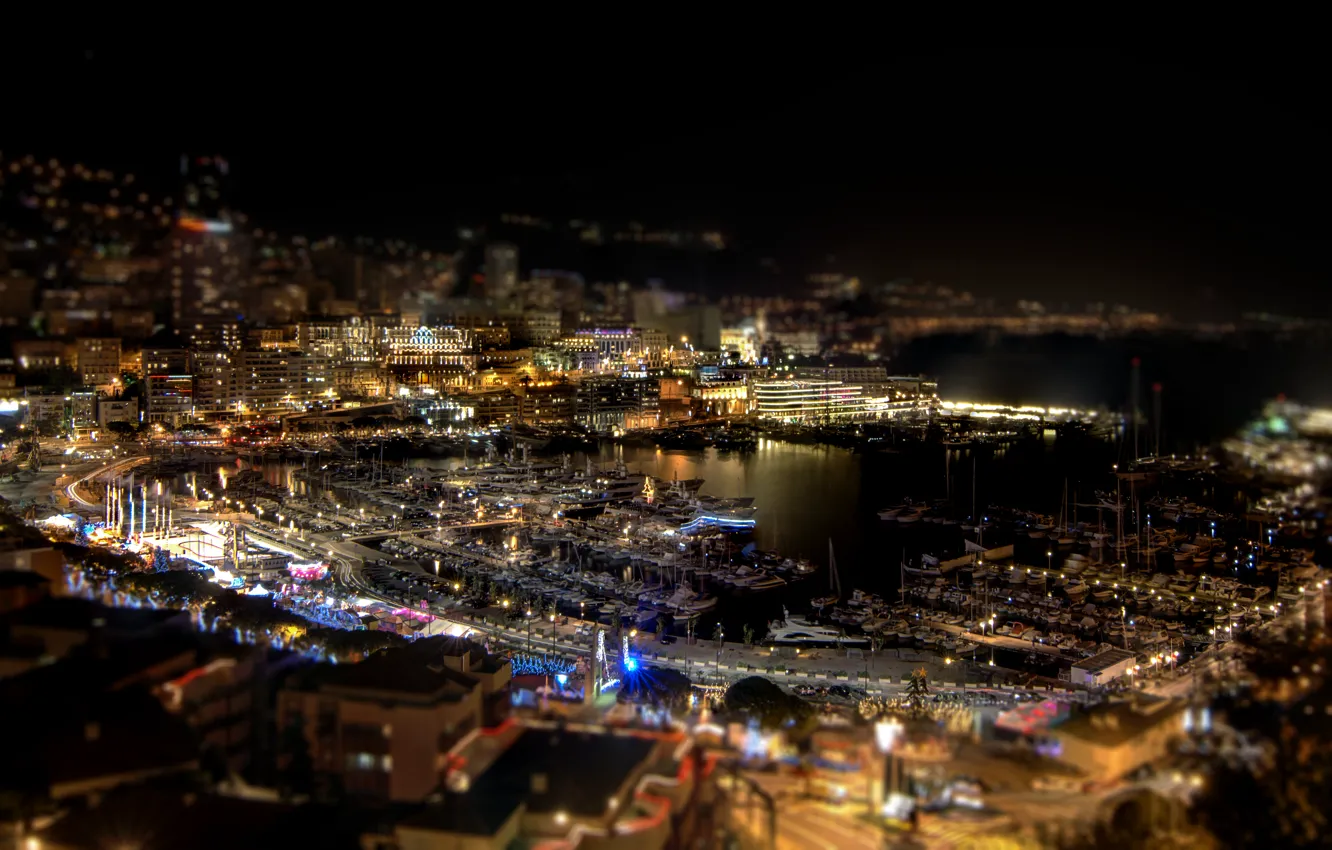 Фото обои ночь, город, дома, яхты, вечер, порт, Monaco, night