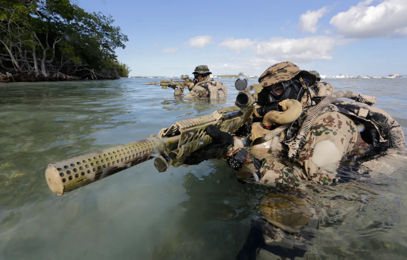 Фото обои вода, автомат, бойцы, глушитель, Bundeswehr, Kommando