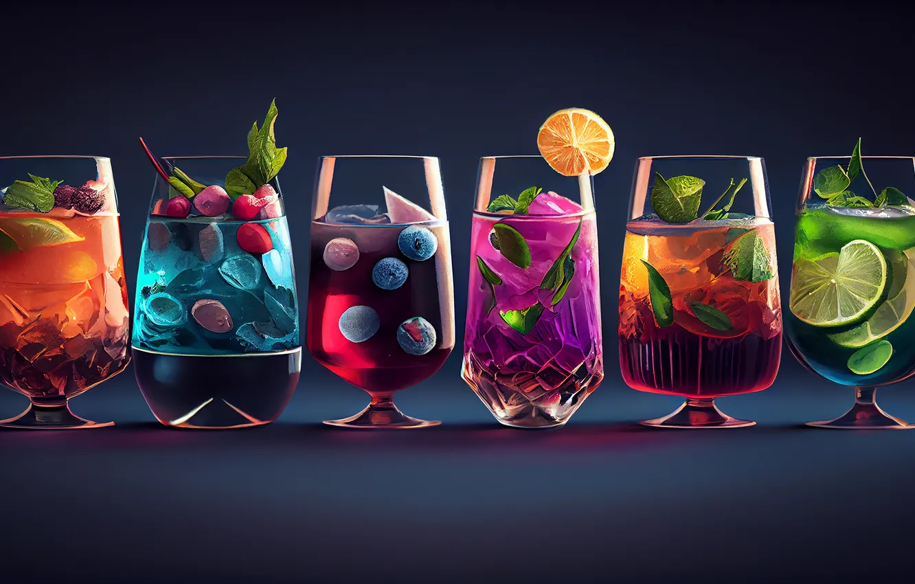 Фото обои ice, summer, fresh, fruits, cocktails