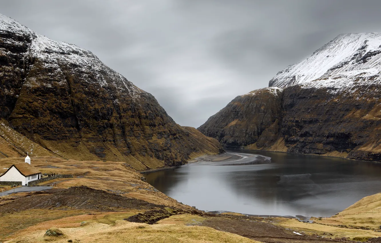 Фото обои природа, Faroe islands, Saksun church