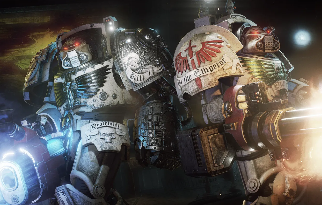 Фото обои фантастика, солдаты, шлем, броня, Warhammer, Warhammer 40.000, Warhammer 40K, Space Hulk: Deathwing