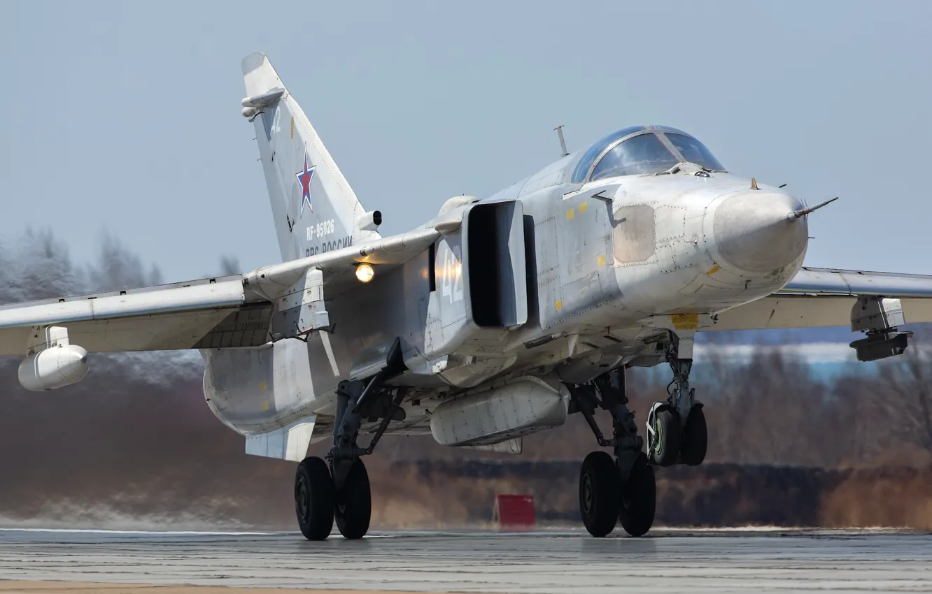 Фото обои истребитель, взлет, Су-24, ввс россии