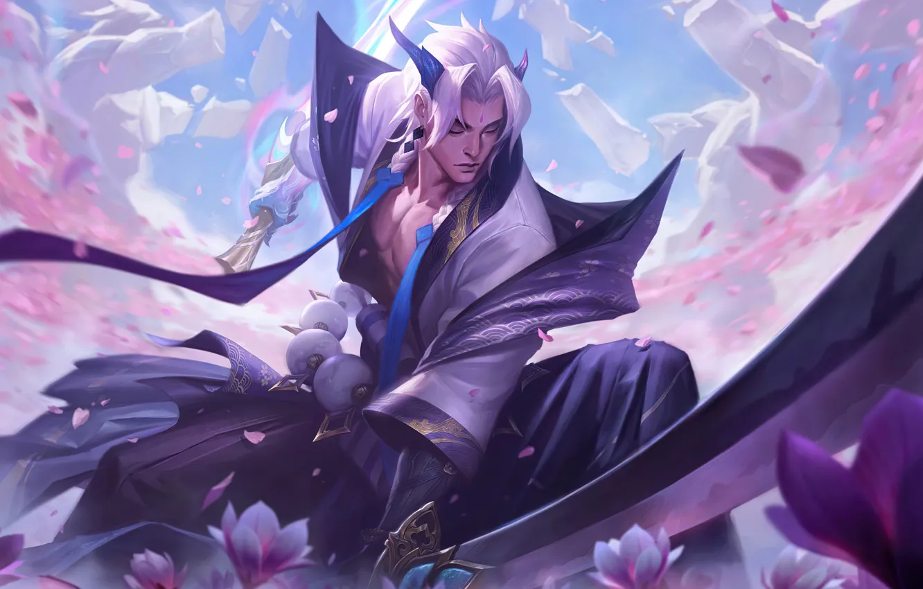 Фото обои осколки, меч, катана, game, character, персонаж, League of Legends, LOL