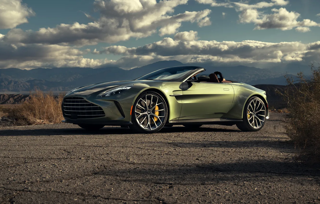 Фото обои green, Aston Martin, road, desert, cabriolet, Aston Martin DB12
