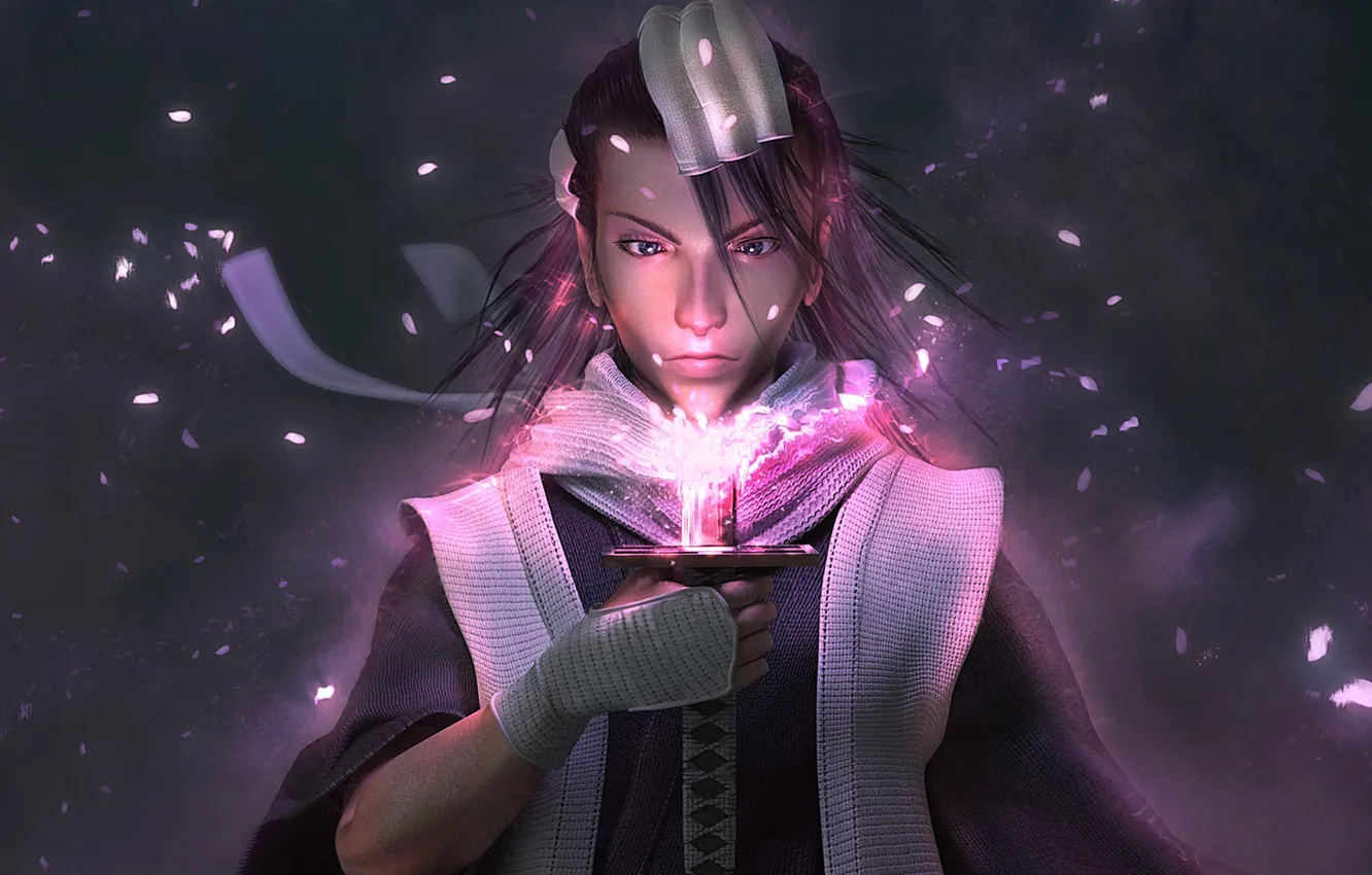 Фото обои осколки, аниме, арт, капитан, Блич, цветение, art, Kuchiki Byakuya