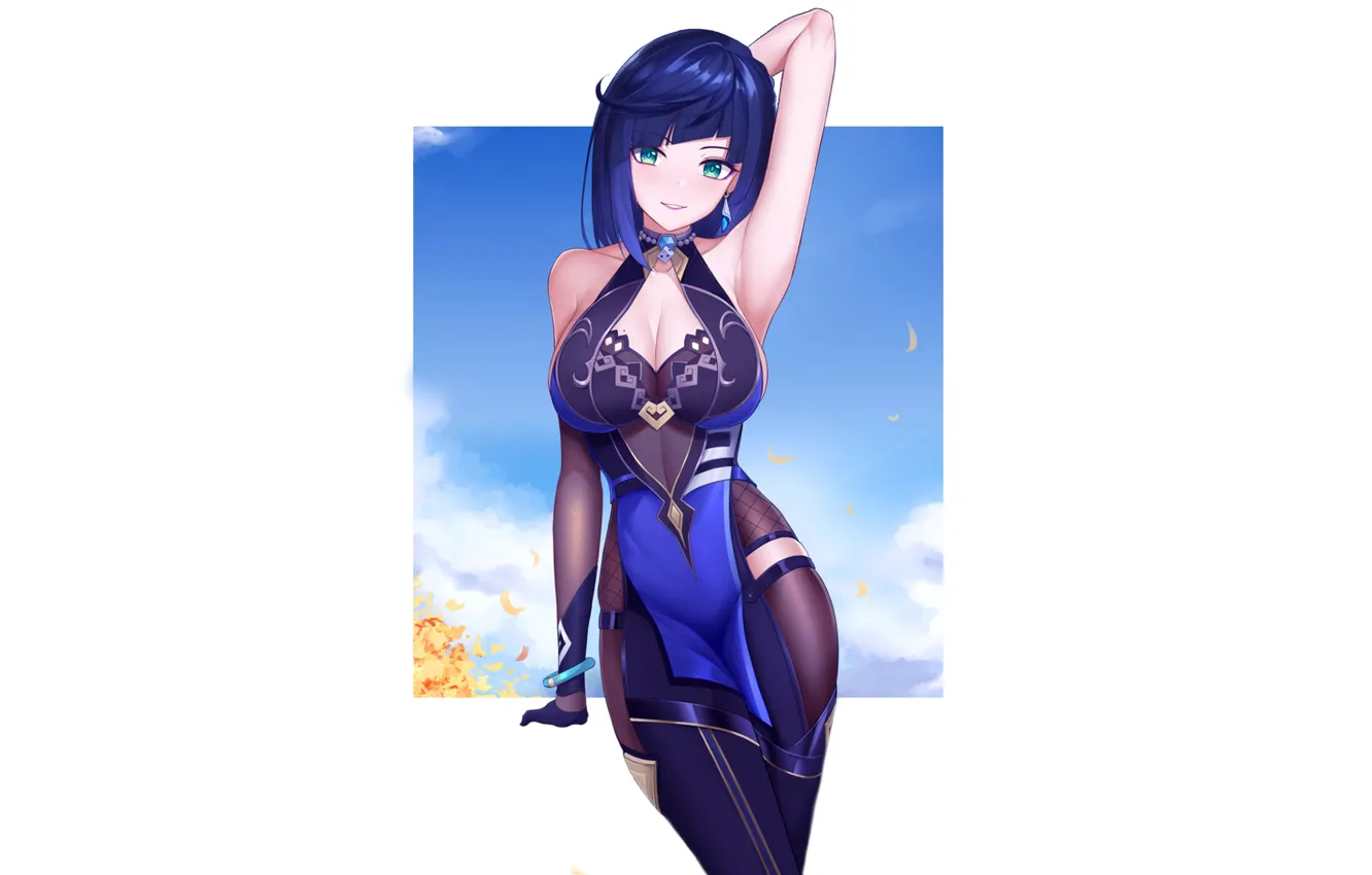 Фото обои girl, hot, sexy, blue, anime, short hair, pretty, babe
