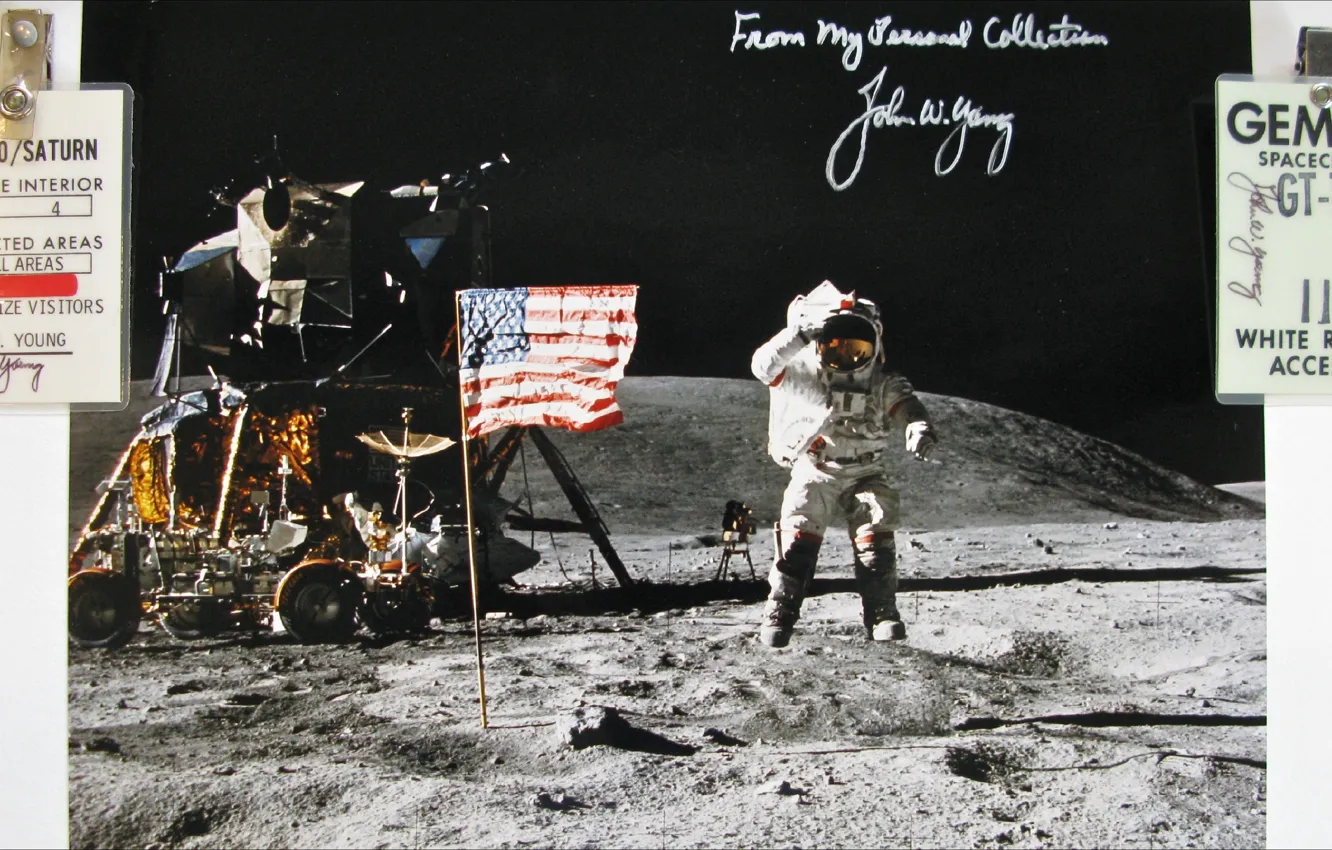 Фото обои NASA, Space, history, white room, autograph, Apollo-16