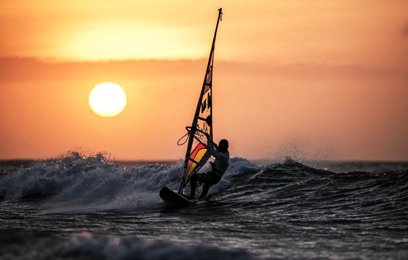 Фото обои море, закат, surfing