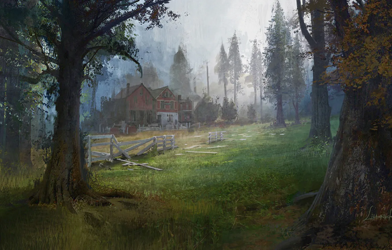 Фото обои лес, деревья, дом, арт, The Last of Us