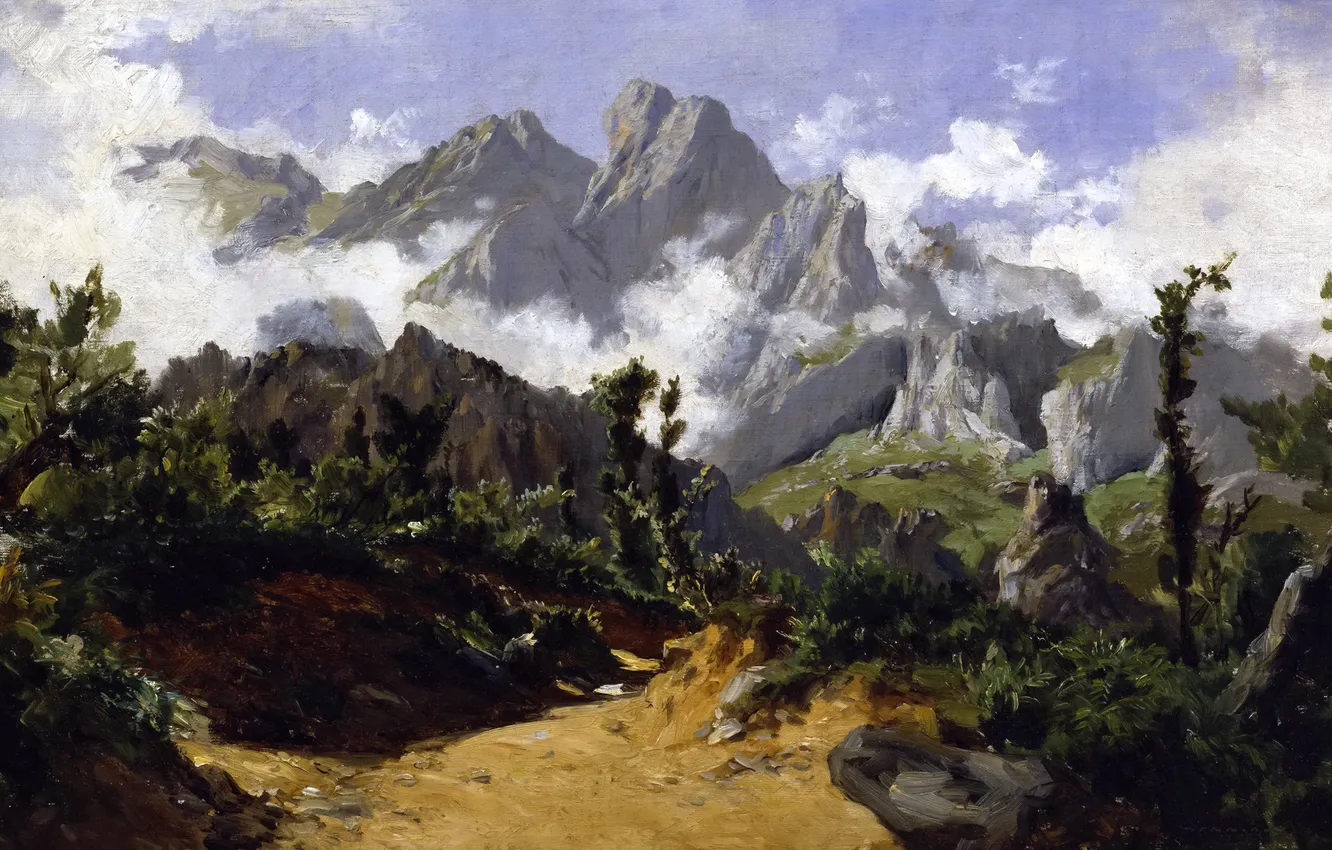 Фото обои природа, скалы, картина, Карлос де Хаэс, Горный Пейзаж