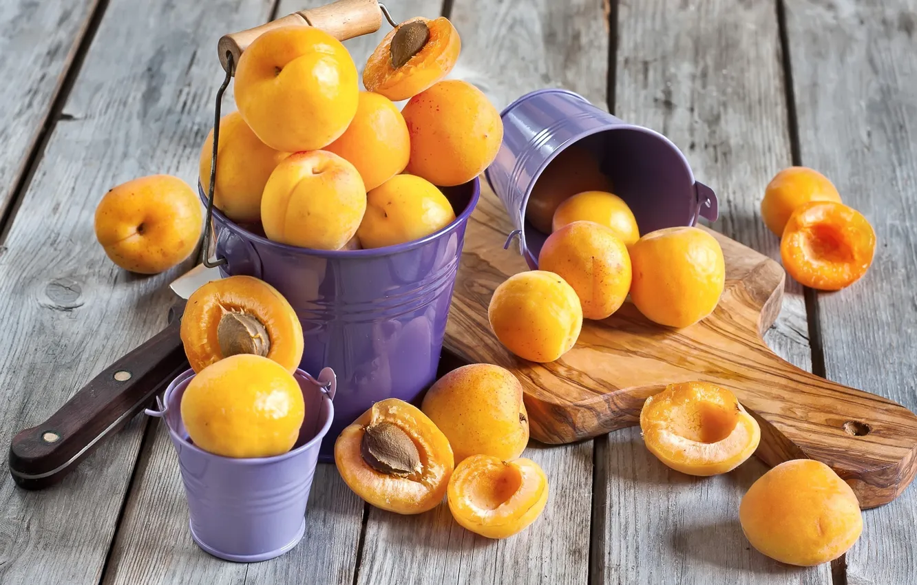 Фото обои косточки, дольки, абрикосы, apricots, ведерки, seeds, buckets, sliced