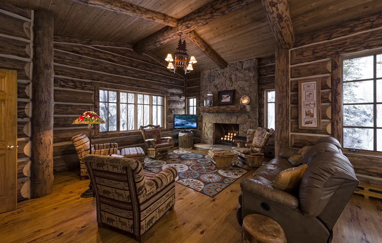 Фото обои wooden, living room, home, luxury, colorado, blue sky lodge