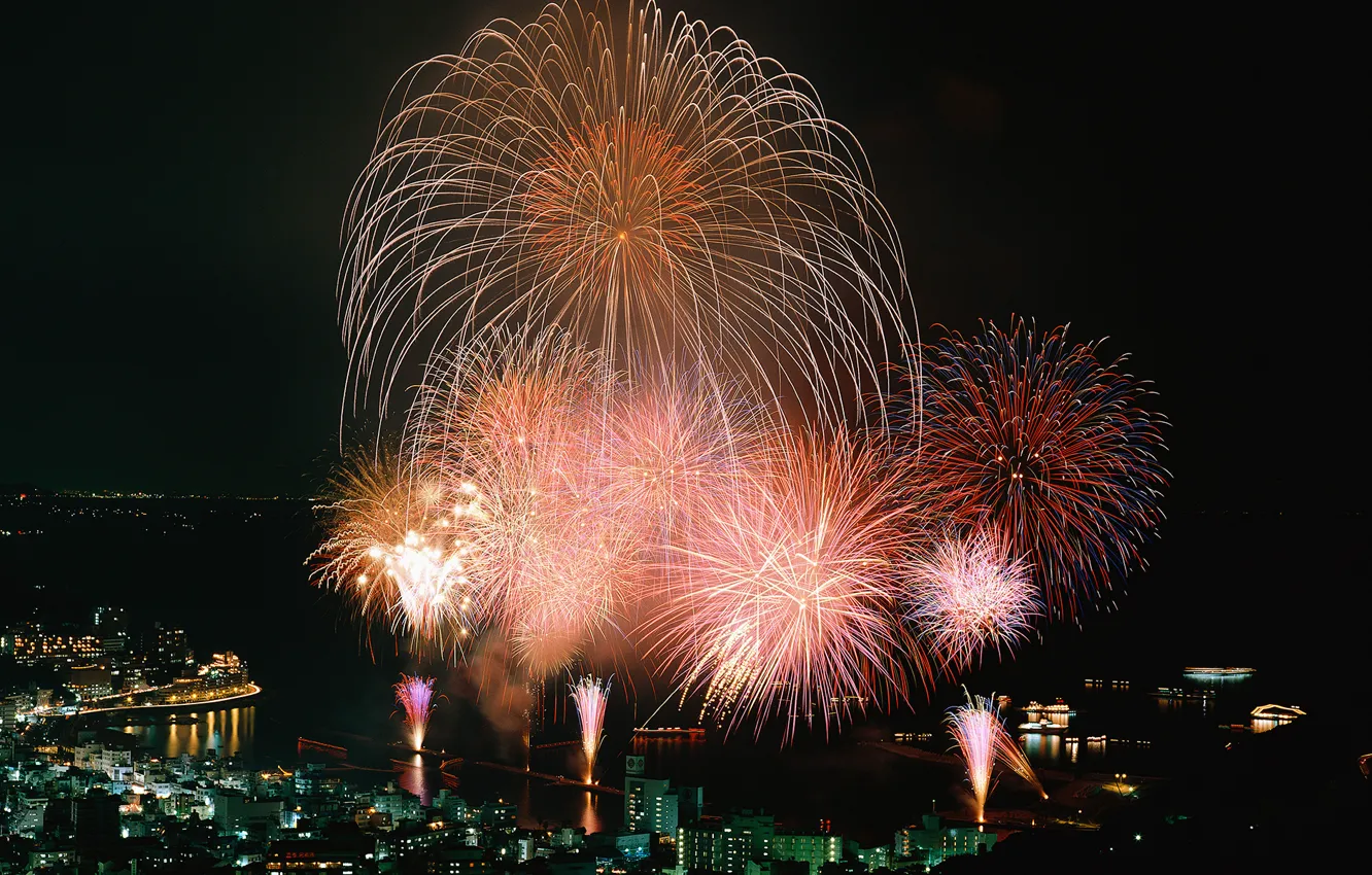 Фото обои салют, фейерверк, Fireworks, Shizuoka. Япония