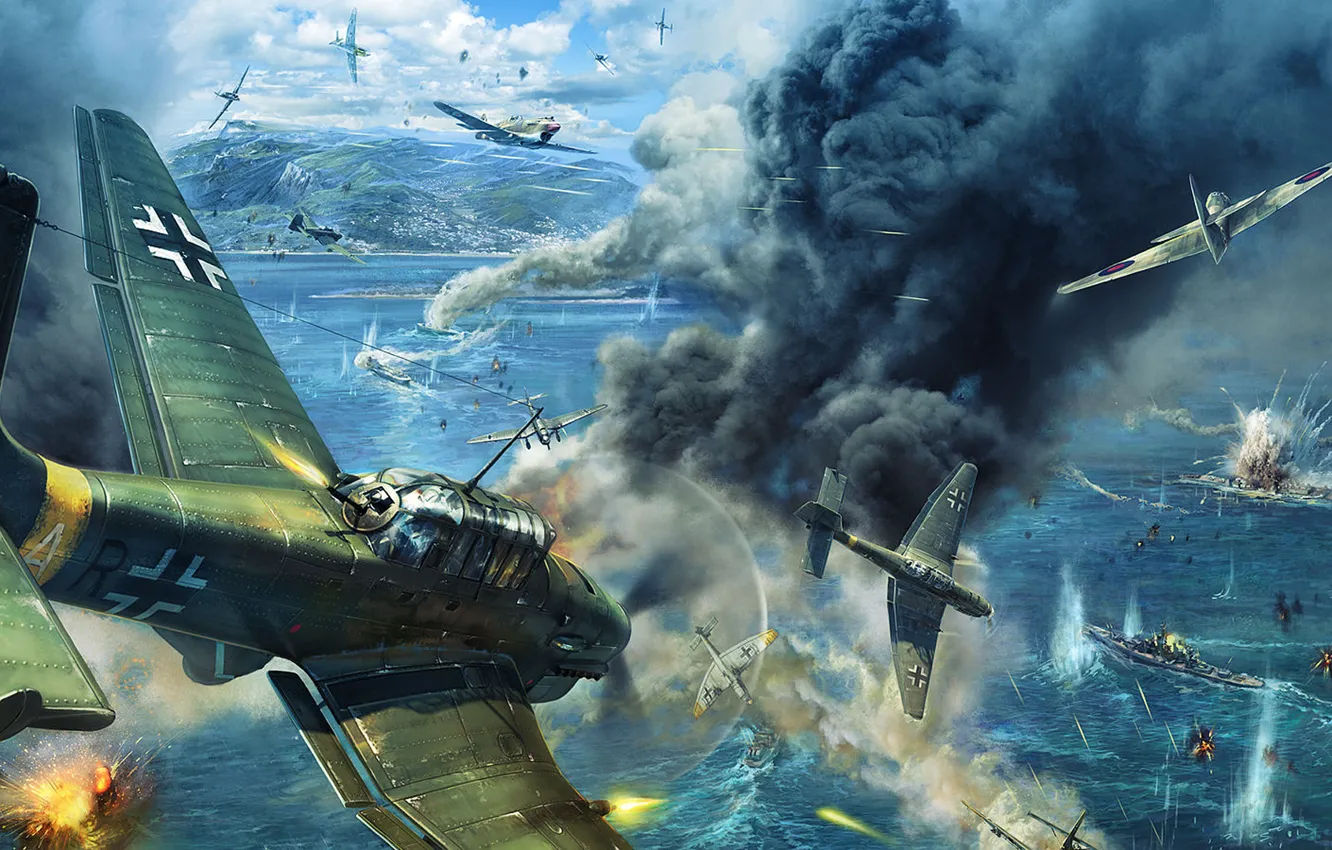 Фото обои война, атака, рисунок, корабли, арт, авиасимулятор, Gaijin Entertainment, Ил-2 Штурмовик: Крылатые хищники