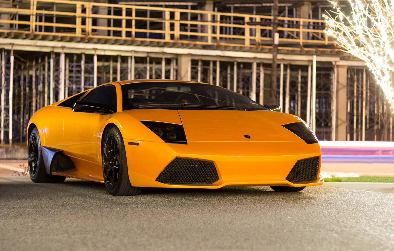 Фото обои Lamborghini, Light, Night, Murcielago, Yellow