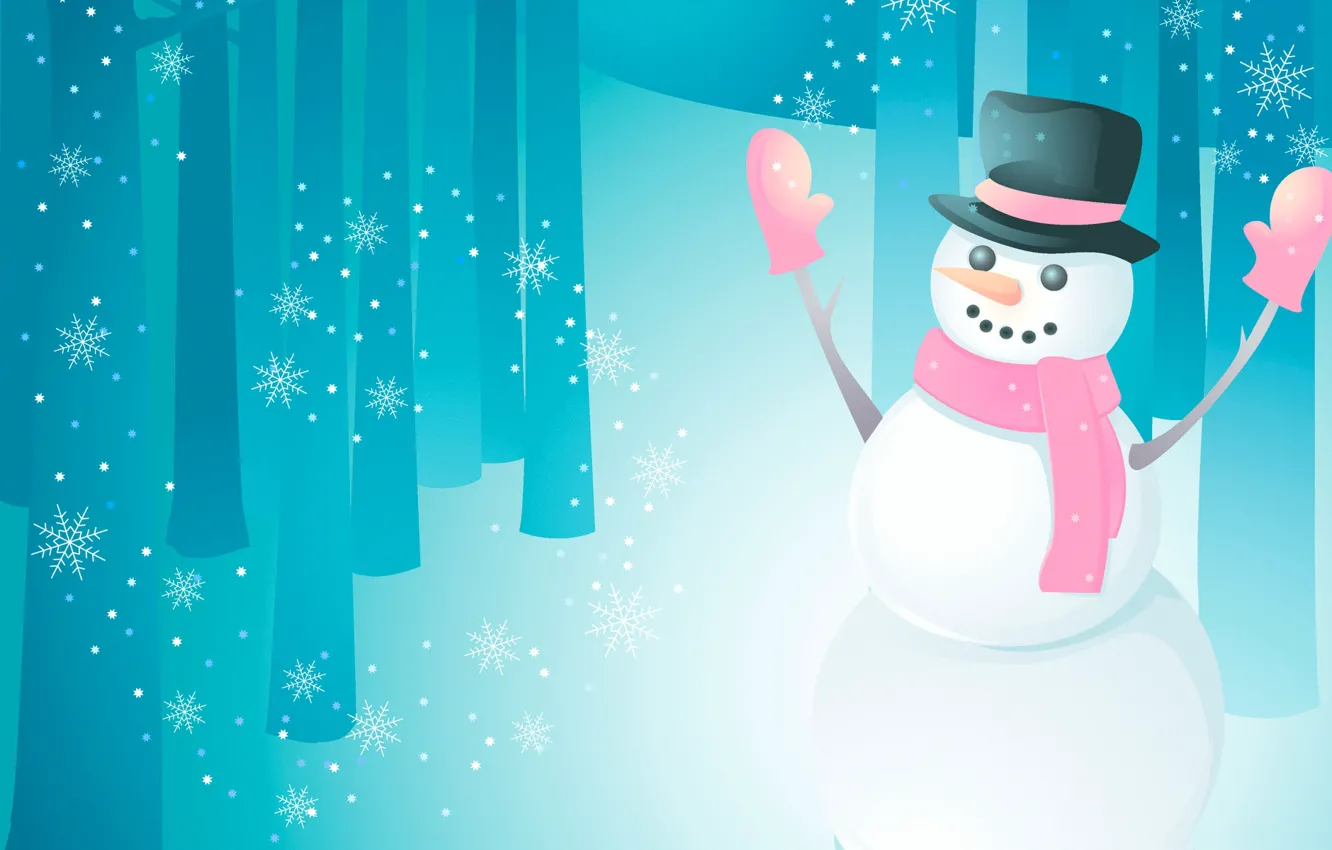 Фото обои зима, праздник, снеговик, открытка