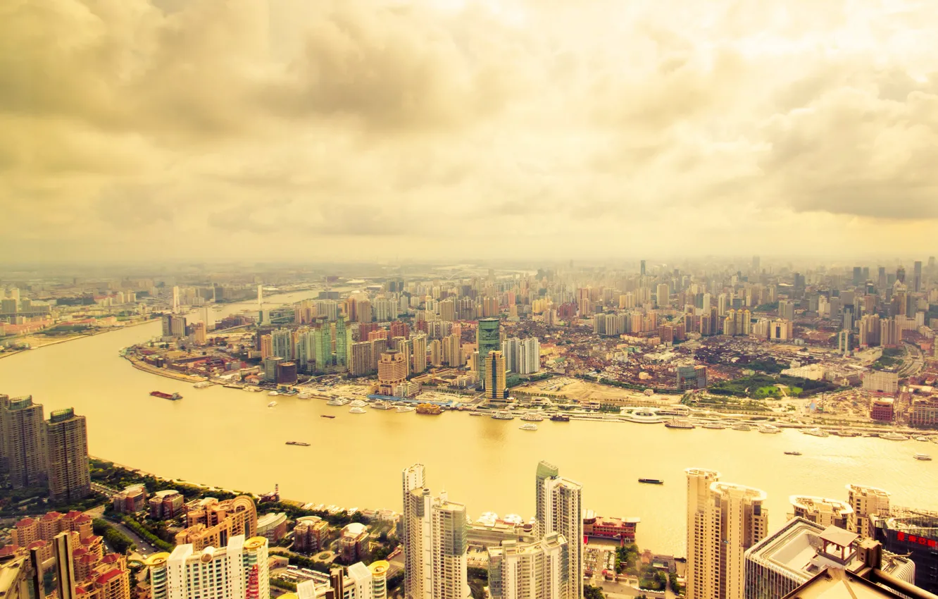 Фото обои город, река, фото, небоскребы, Китай, Шанхай, мегаполис